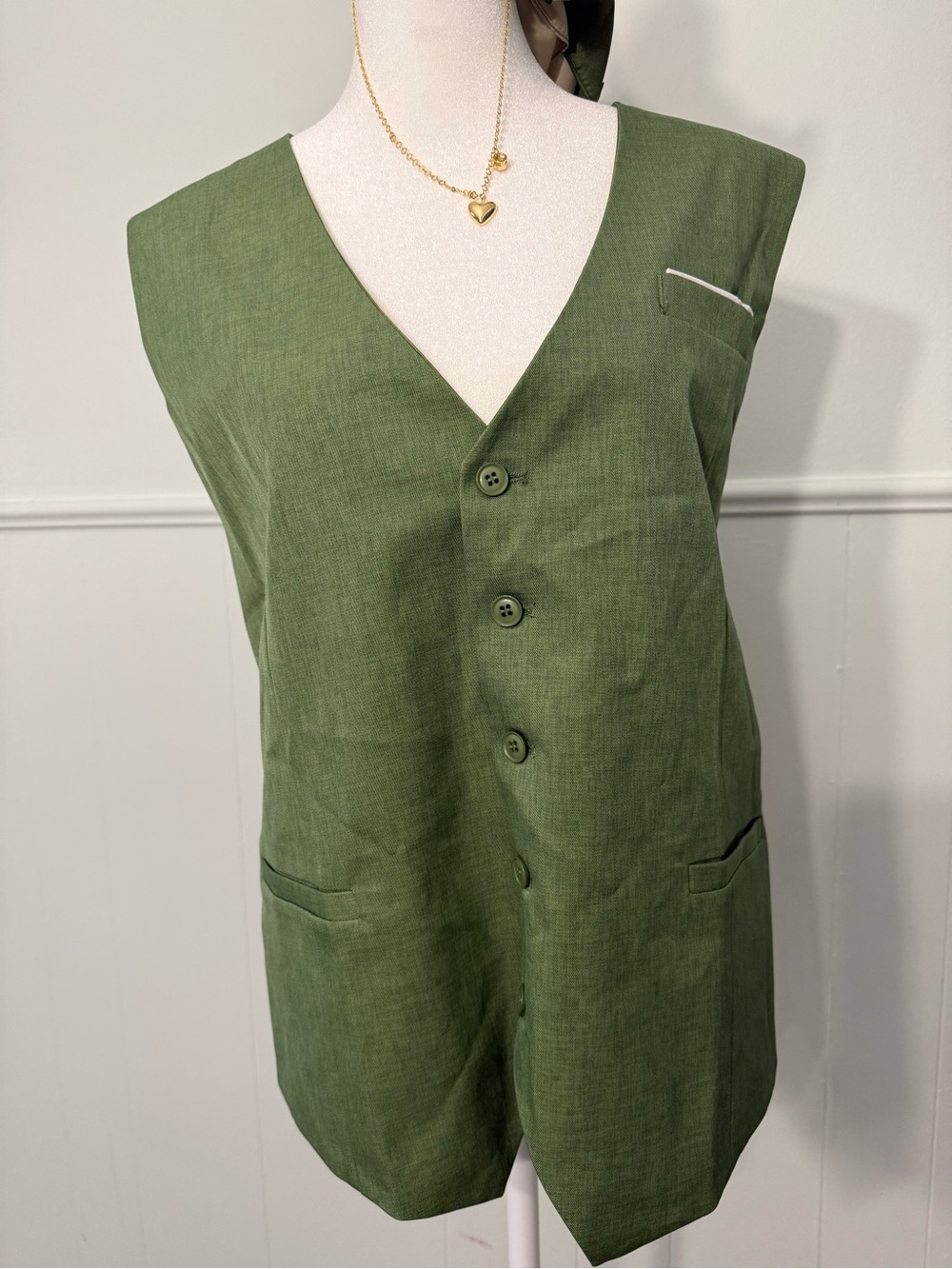 Olive Green Button Front Vest XL